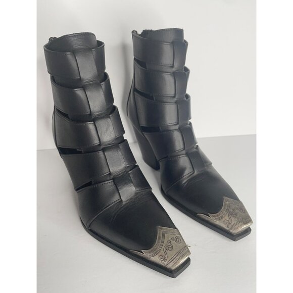 FREE PEOPLE Boots Brayden Washed Black Leather Fisherman Booties EU 38.5 US 8 - Picture 3 of 7